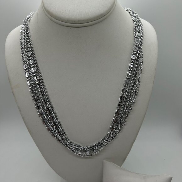 Vintage Sarah Coventry Necklace & Bracelet Silver-Tone 4 Strand lightweight. - Picture 2 of 11
